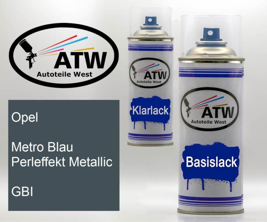 Opel, Metro Blau Perleffekt Metallic, GBI: 400ml Sprühdose + 400ml Klarlack - Set, von ATW Autoteile West.